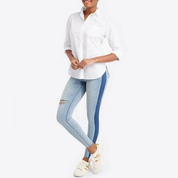 NWT SPANX Pull On Side Stripe Ripped Slimming Distressed Skinny Jean 20234R Sz L